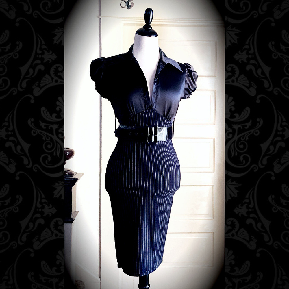 Sexy Pinstripe Pinup Vintage Pencil Dress